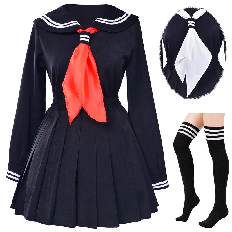 Elibelle Classic Japanese School Girls Sailor Dress Shirts Uniform Anime Cosplay Costumes with Socks Set(Black)(L = Asia XL)(SSF08BK) - Image 3